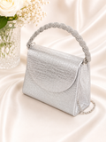 Bolsa de Festa Glamy Prata Croco com Alça Brilhante