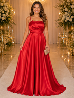 Vestido Comprido em Cetim Vermelho